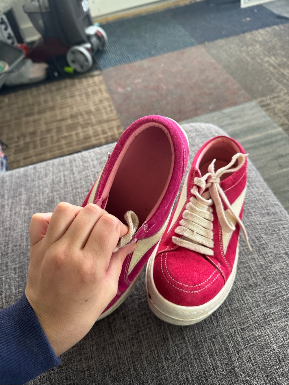 Rick Owens Pink and Cream Suede Low-Top Sneakers